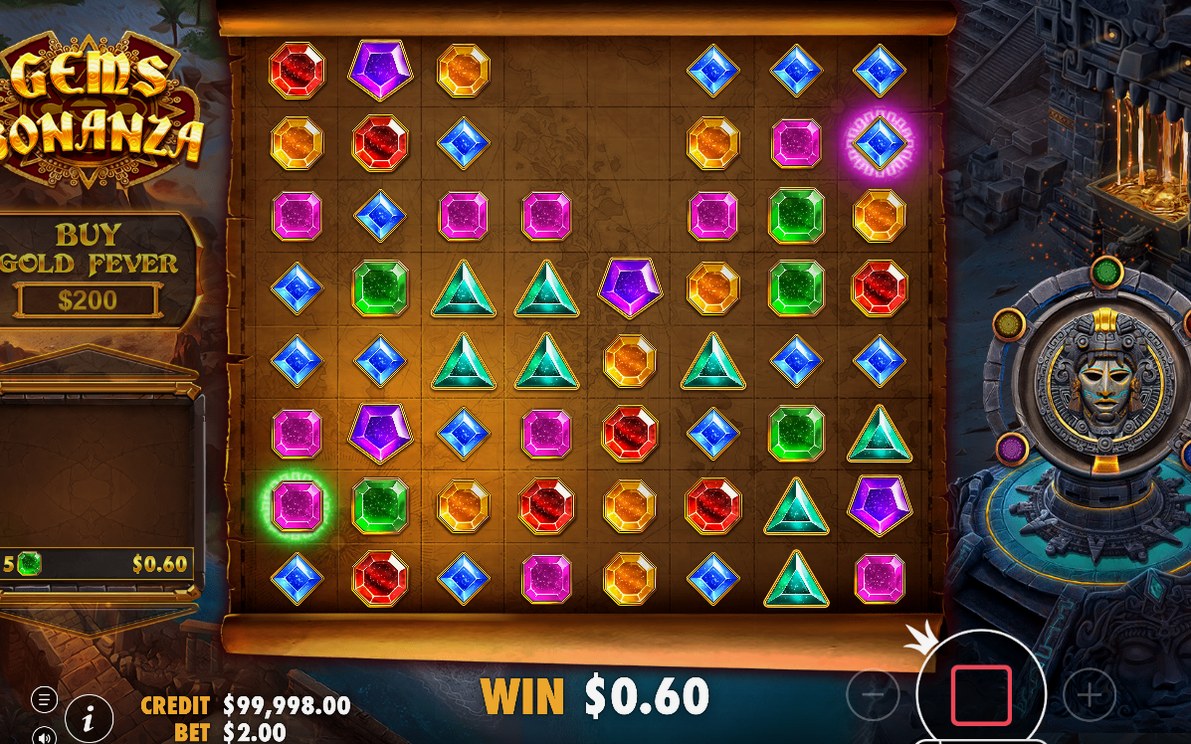 Base Game grid with a winning cluster and tumble
