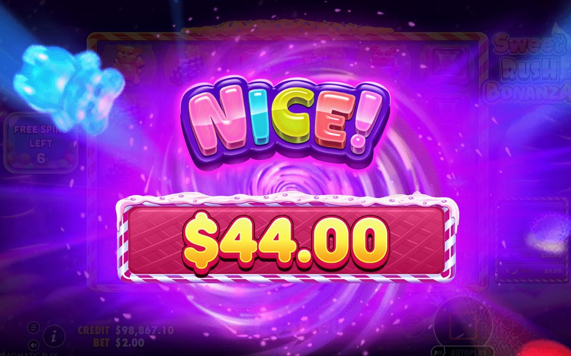 Win screen showing the amount paid for the round