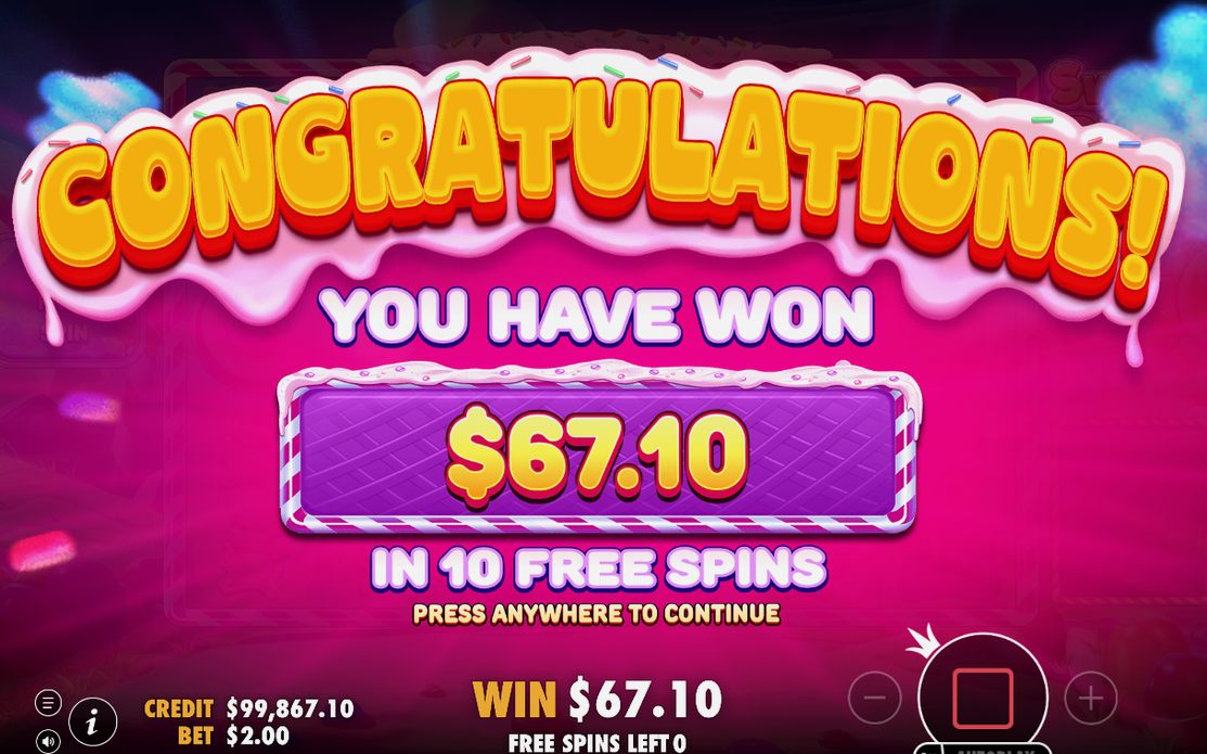 Win screen after a Tumble sequence has ended